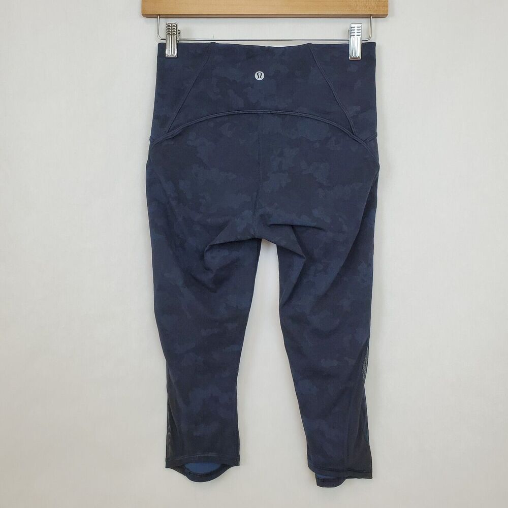 Lululemon Train Times Crop Leggings Size 6 Camouflaged Midnight Navy Black 17" - Picture 3 of 9